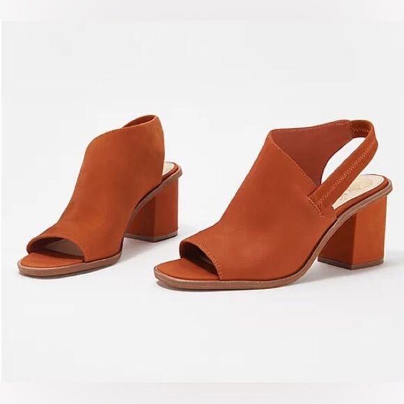 Vince Camuto Leather Peep-Toe Heeled Sandals Kaisly Burnt Orange - Picture 6 of 13